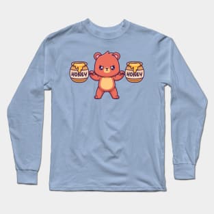 Cute Bear Lifting Honey Barrel Cartoon Long Sleeve T-Shirt